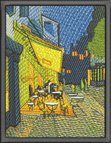 Tricou brodat Café Terrace at Night by Van Gogh