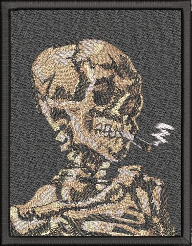 Tricou brodat Skull of a Skeleton with Burning Cigarette by Van Gogh