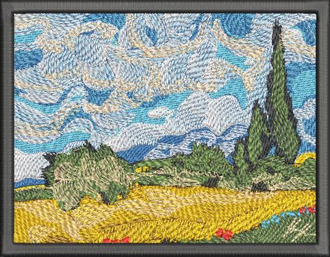 Tricou brodat Wheat Field with Cypresses by Van Gogh
