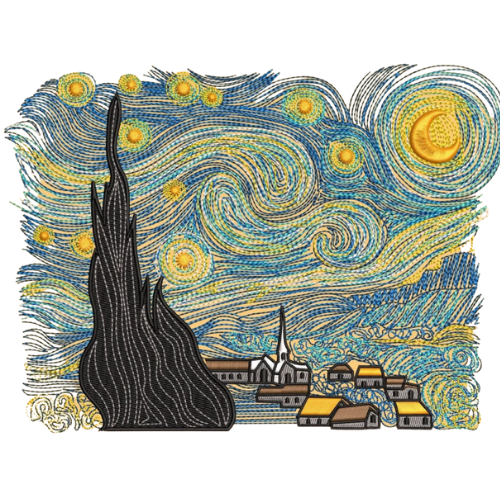 Tricou brodat Starry Night by Van Gogh - V2